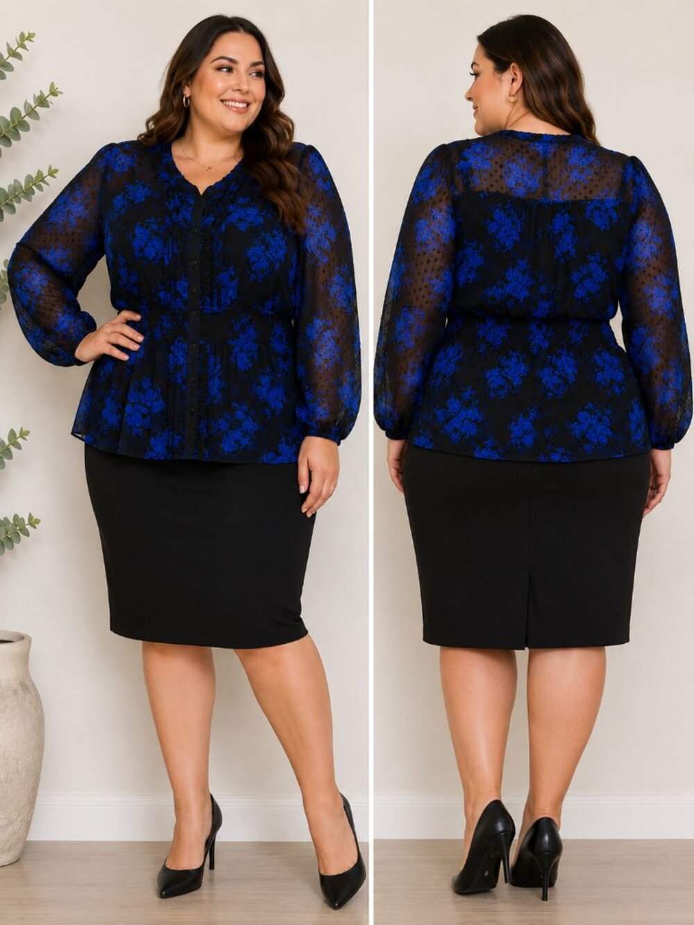 Torrid Black & Blue Floral Chiffon Blouse | Size 3 💙